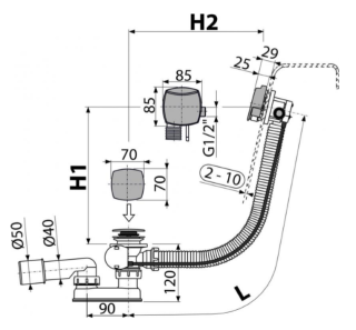 Слив-перелив для ванны AlcaPlast с напуском воды через перелив 57см хромированный пластик A564CRM2